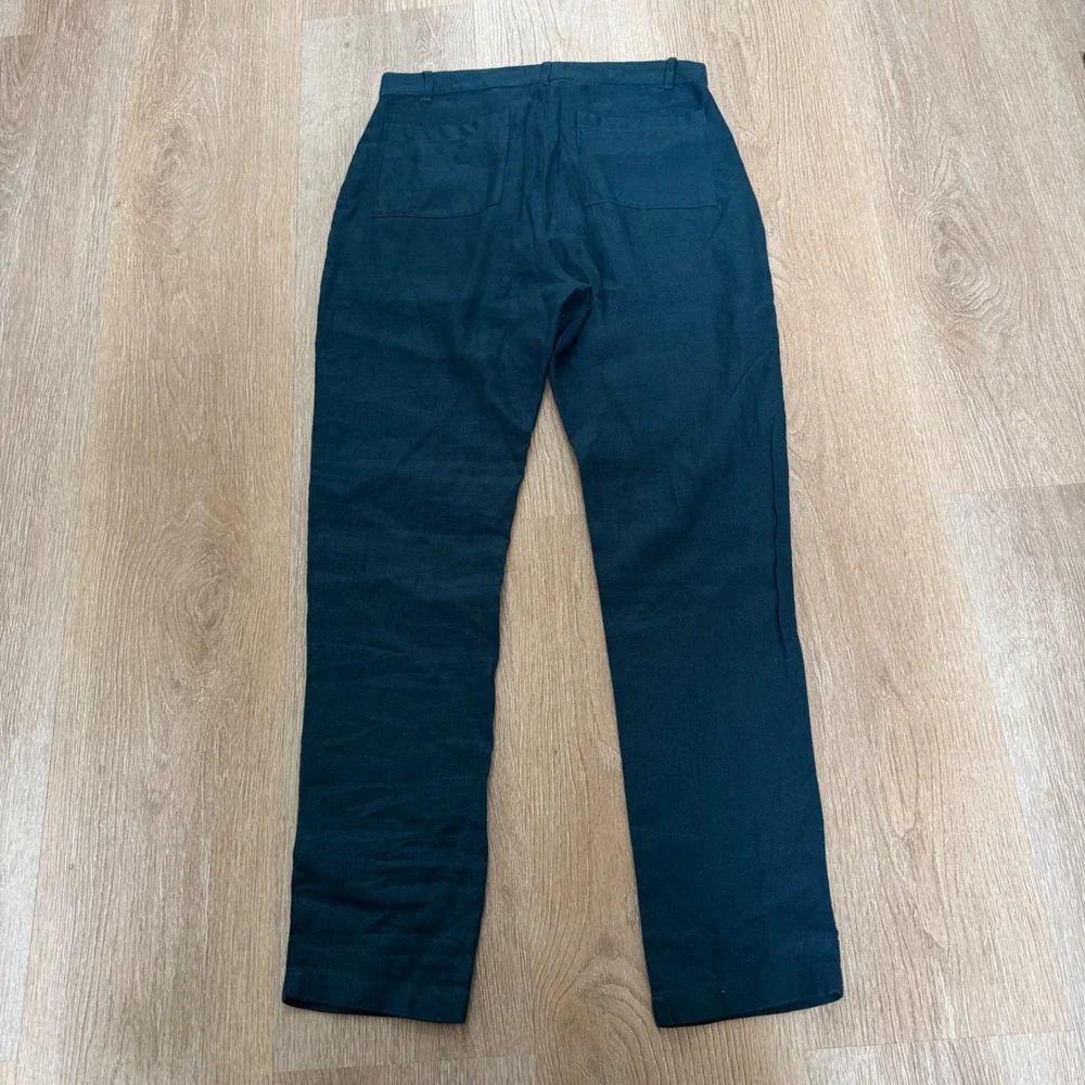 Alex Crane Cham Linen Pants Mens 30 Dark Teal Blue Green Straight Leg Button Fly